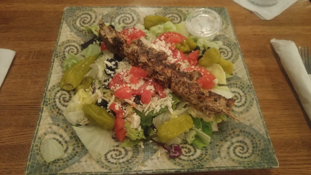 Greek Salad with Upcharge Chicken Kabob Skewer